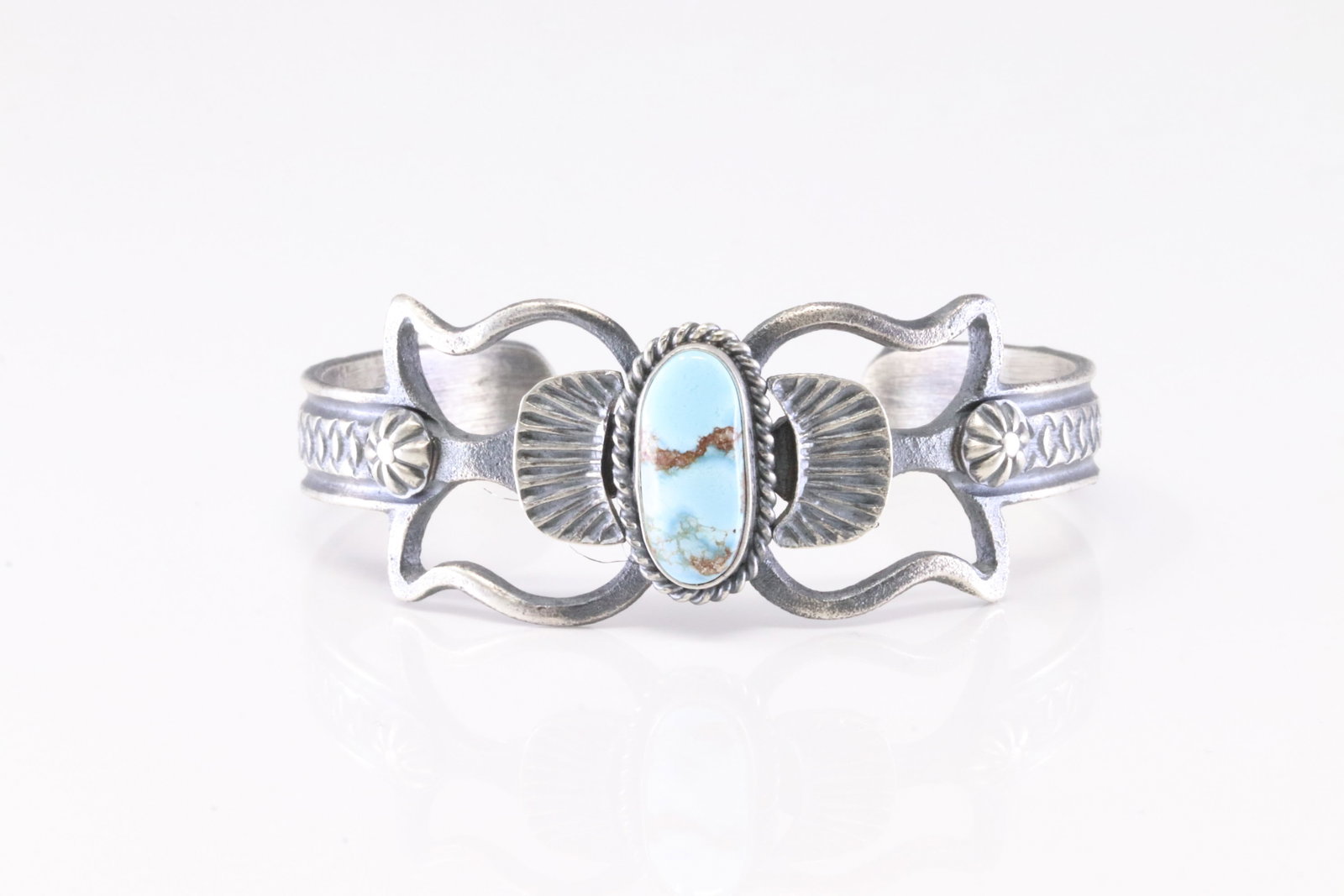 Native America Navajo Sterling Silver Golden Hill Turquoise Bracelet Cuff By K.Billah.: This is a Native America Navajo Sterling Silver Golden Hill Turquoise Bracelet Cuff By K.Billah.