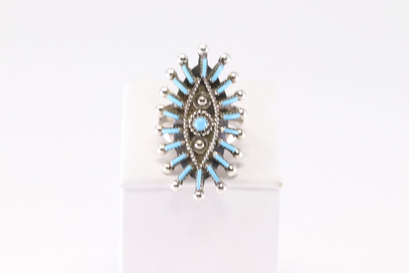 Native America Zuni Sterling Silver Turquoise Ring By P.: This is a Native America Zuni Sterling Silver Turquoise Ring By P. Stamp P. Ring Size: 8.00.