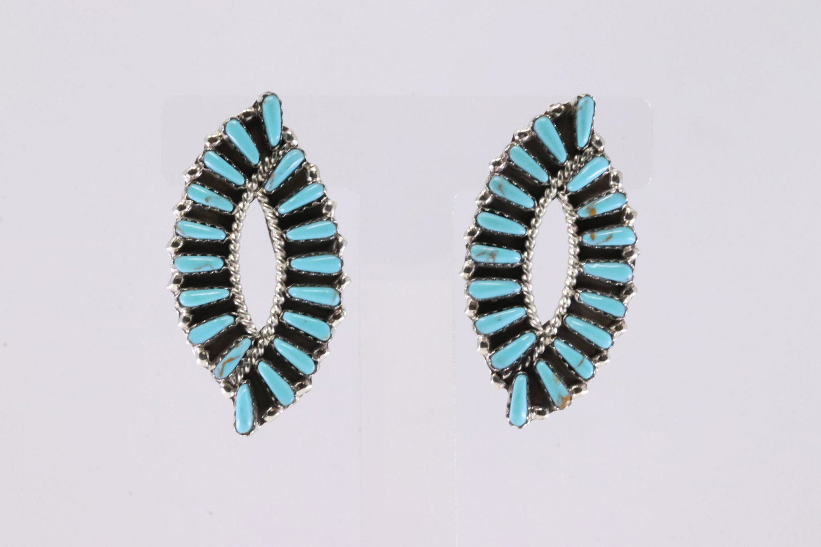 Native America Zuni Sterling Silver Turquoise Synthetic Post Earring's By TB.: This is a Native America Zuni Sterling Silver Turquoise Synthetic Post Earring's By TB. Stamp TB.