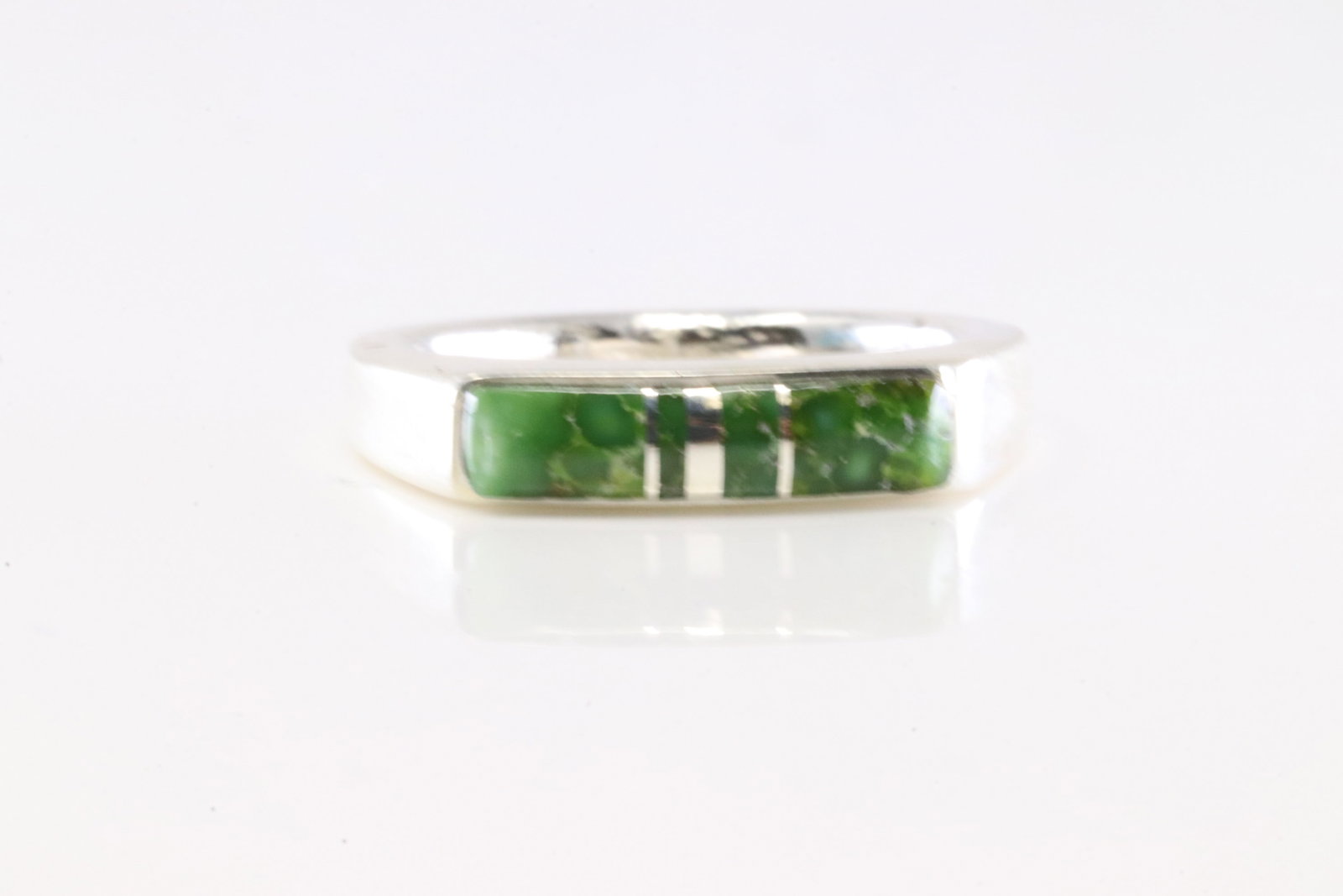 Native America Navajo Sterling Silver Sonora Gold Turquoise Inlay Ring By AT.: This is a Native America Navajo Sterling Silver Sonora Gold Turquoise Inlay Ring By AT. Stamp AT. Ring Size: 5.50.