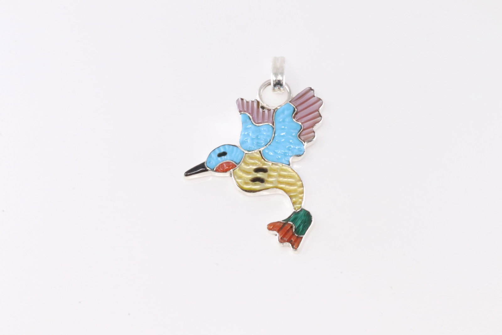 Native America Zuni Sterling Silver ulti-Color Stone Hummingbird Pendant By Tamara Pinto. (1 of 3)