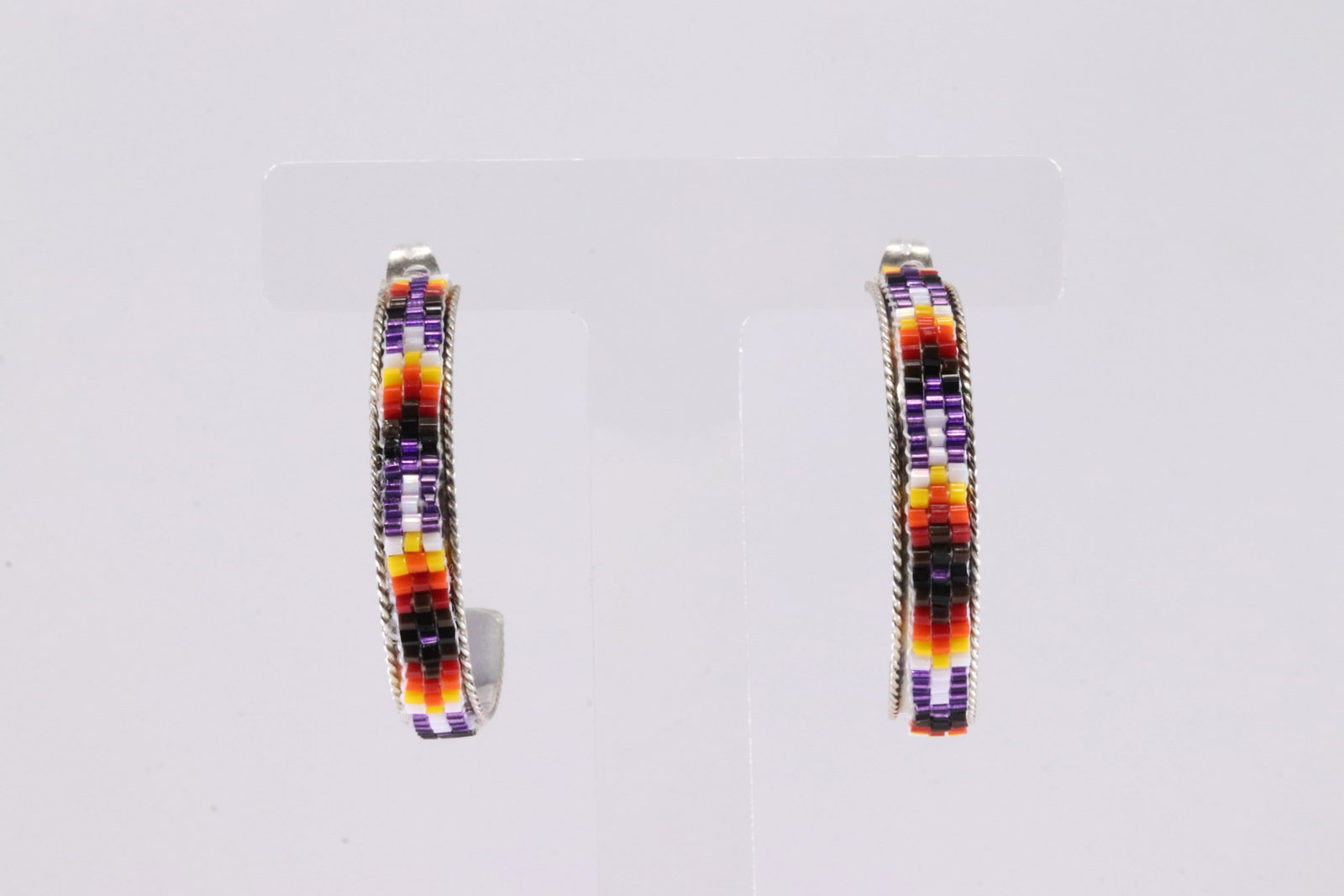 Native America Navajo Sterling Silver Multi-Color Post / Hoop Earring's By L.: This is a Native America Navajo Sterling Silver Multi-Color Post / Hoop Earring's By L. Stamp L.