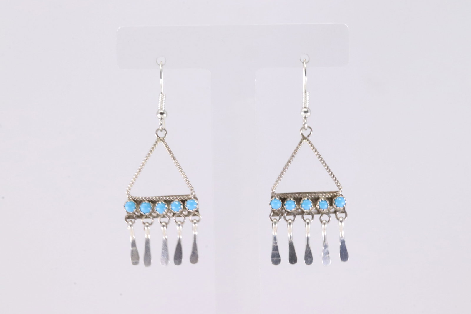 Native America Zuni Sterling Silver Turquoise Post / Dangling Earring's By A.: This is a Native America Zuni Sterling Silver Turquoise Post / Dangling Earring's By A. Stamp A.