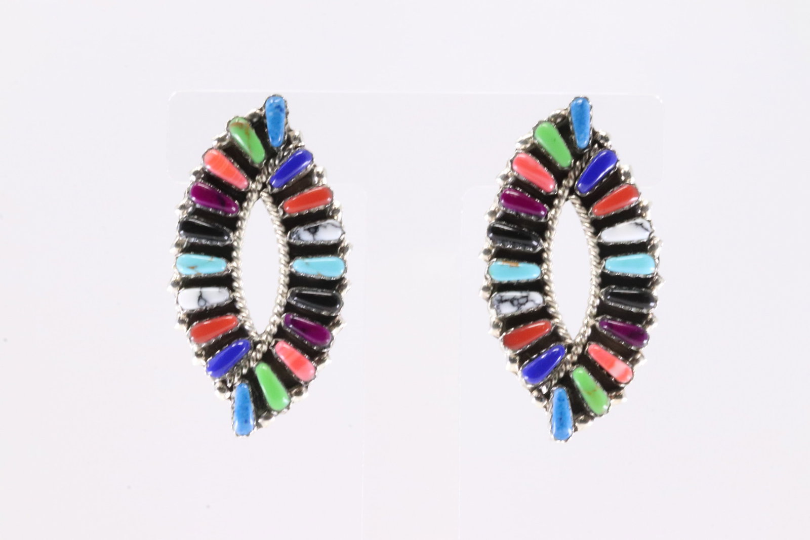 Native America Navajo Sterling Silver Synthetic Multi-Color Stone Post Earring's By T.B.: This is a Native America Navajo Sterling Silver Synthetic Multi-Color Stone Post Earring's By T.B.