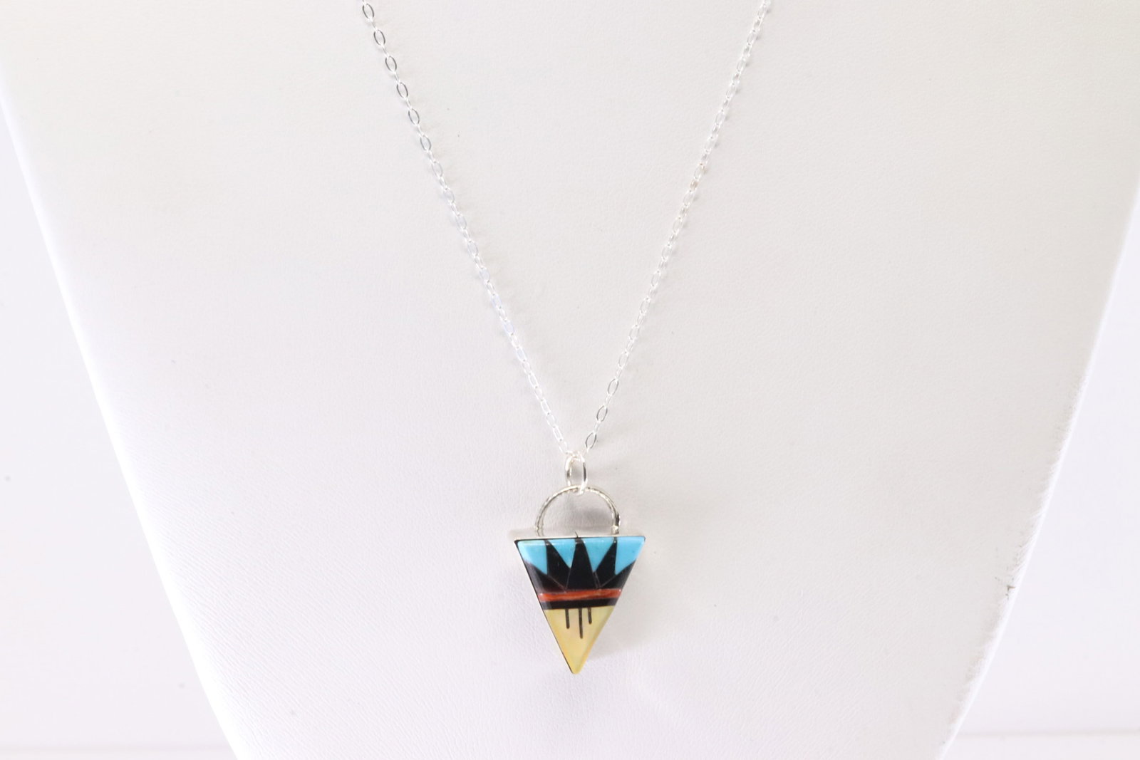 Native America Navajo Sterling Silver Multi-Color Stone Necklace.: This is a Native America Navajo Sterling Silver Multi-Color Stone Necklace. Stamp By R.B Company. Necklace Length: 18.00.