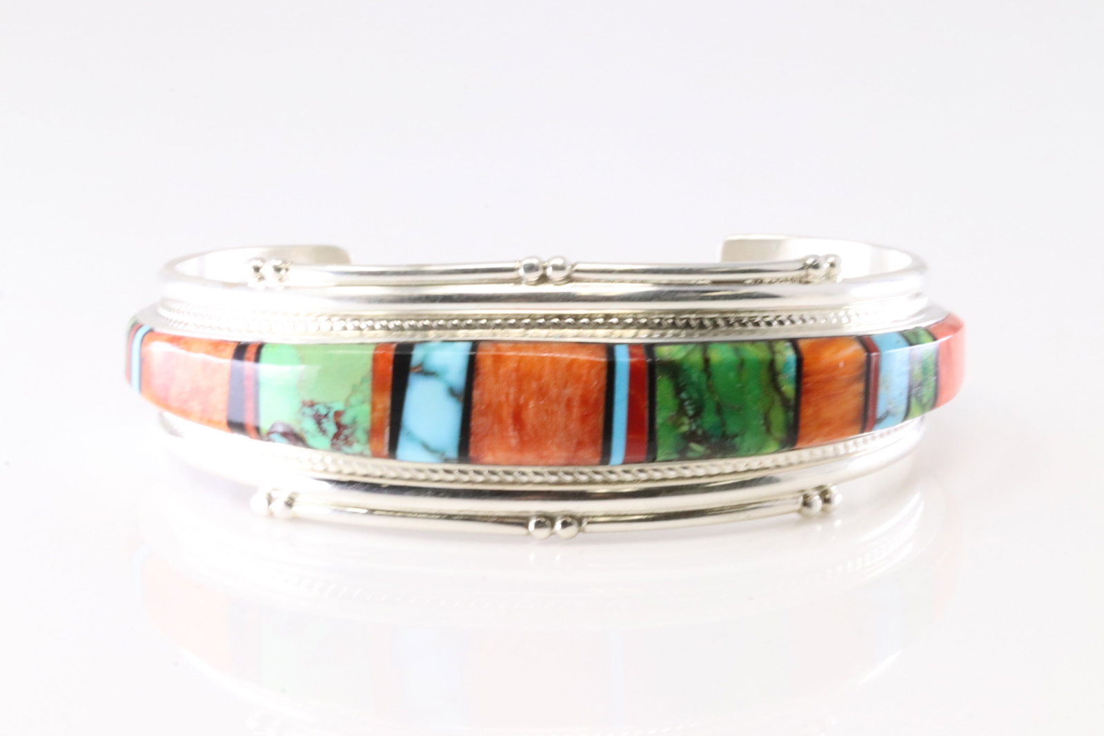 Native America Navajo Sterling Silver Multi-Color Stone Bracelet Cuff By Joan Douglas. (1 of 4)