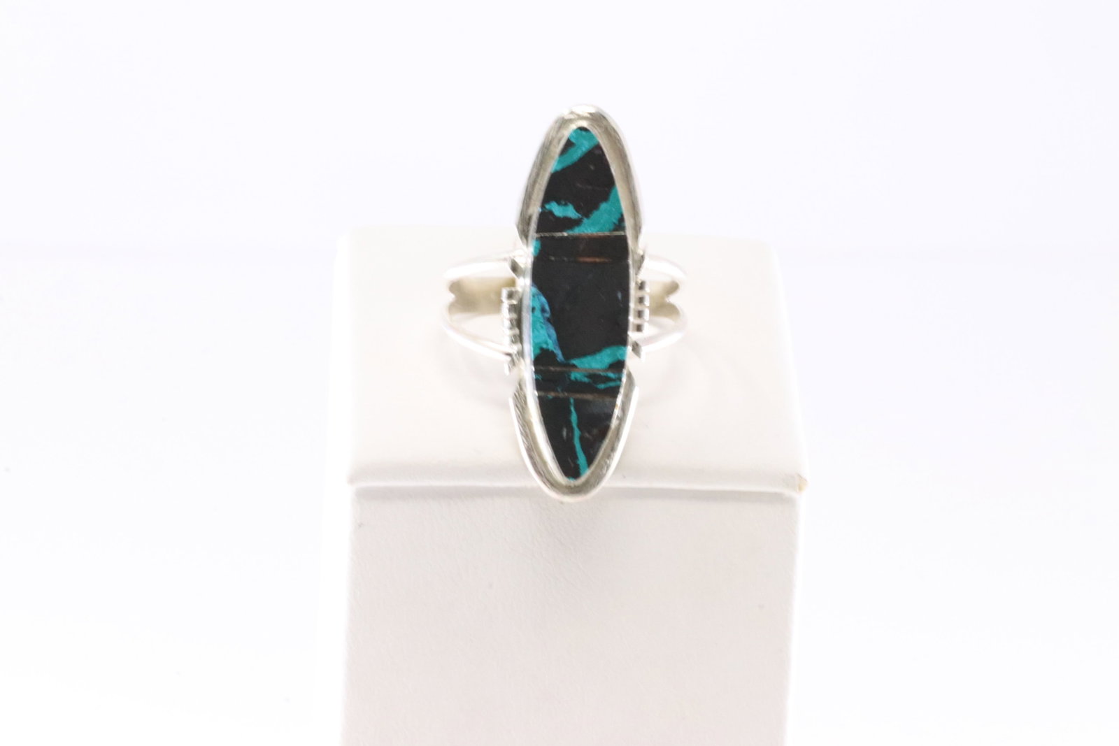 Native American Navajo Sterling Silver Turquoise Inlay Ring By BE.: This is a Native American Navajo Sterling Silver Turquoise Inlay Ring By BE. Stamp BE. Ring Size: 9.50.