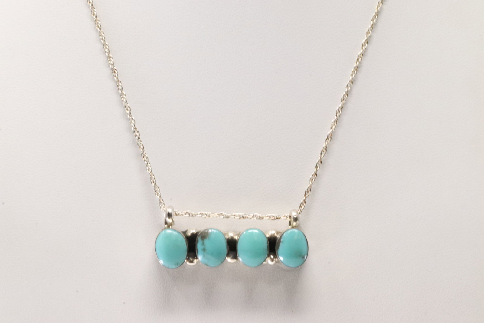 America Sterling Silver Turquoise Necklace.: This is a America Sterling Silver Turquoise Necklace. Necklace Length: 15.00.