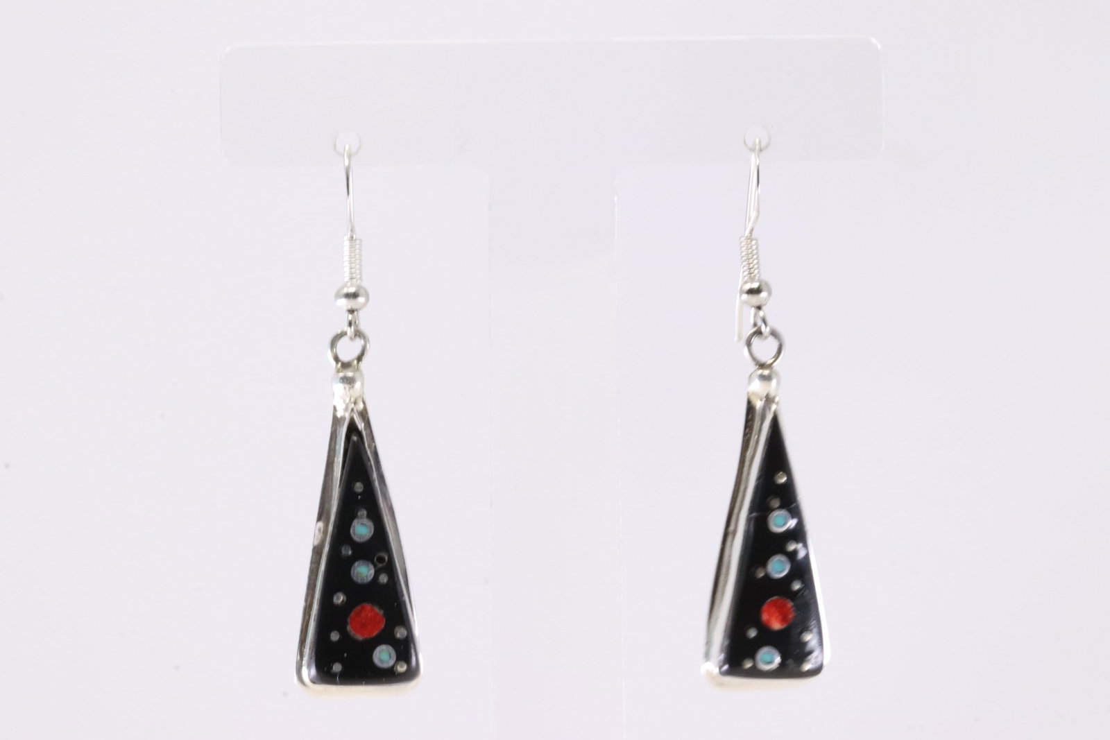 Native America Navajo Sterling Silver Night Sky Multi-Color Dangling Earring's By S.: This is a Native America Navajo Sterling Silver Night Sky Multi-Color Dangling Earring's By S. Stamp S.