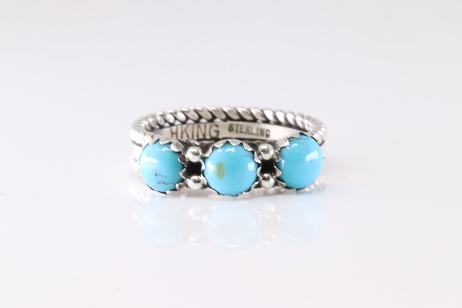 Native America Navajo Sterling Silver Turquoise Ring By R King. (1 of 4)