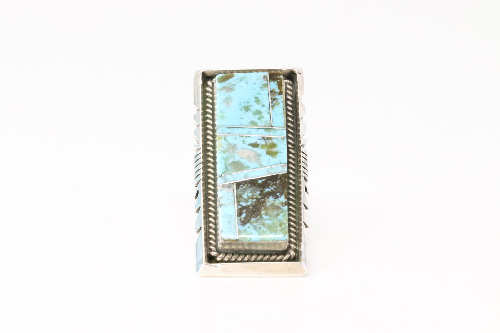 Native America Navajo Sterling Silver Turquoise Inlay Ring By BE.: This is a Native America Navajo Sterling Silver Turquoise Inlay Ring By BE. Stamp BE. Ring Size: 7.00.