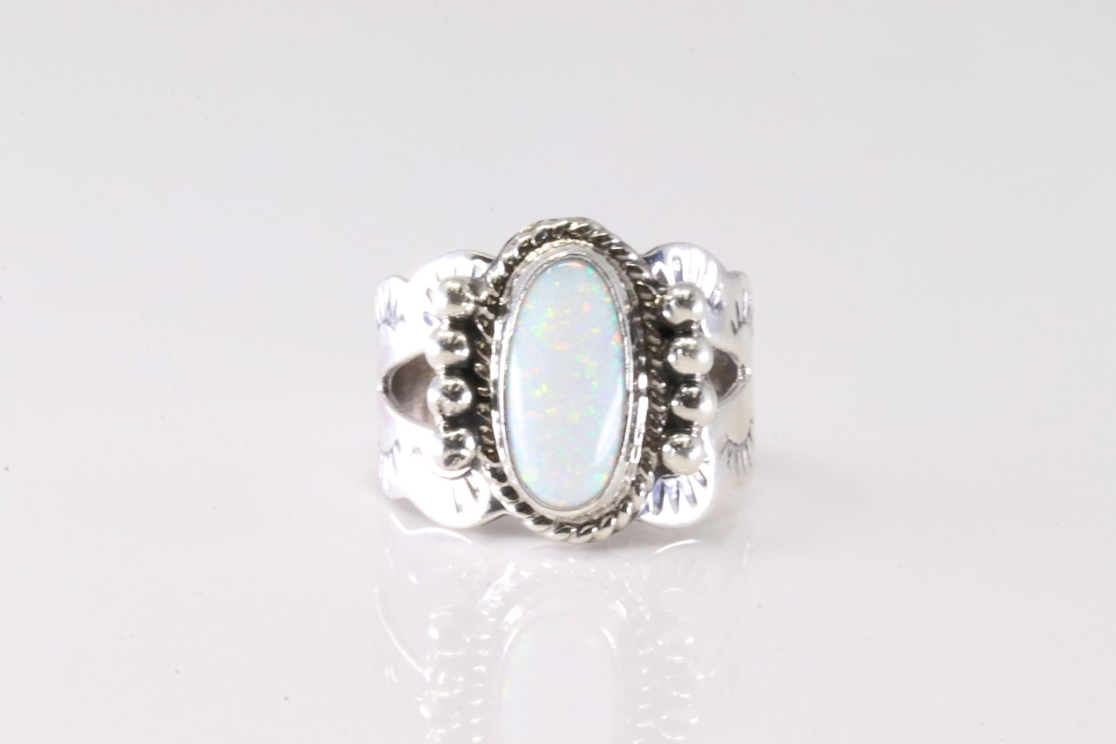 Native America Navajo Sterling Silver Opal Ring By Leona Delgarito. (1 of 4)