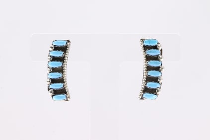 Native America Zuni Sterling Silver Turquoise Post Earring's By V.Martza.