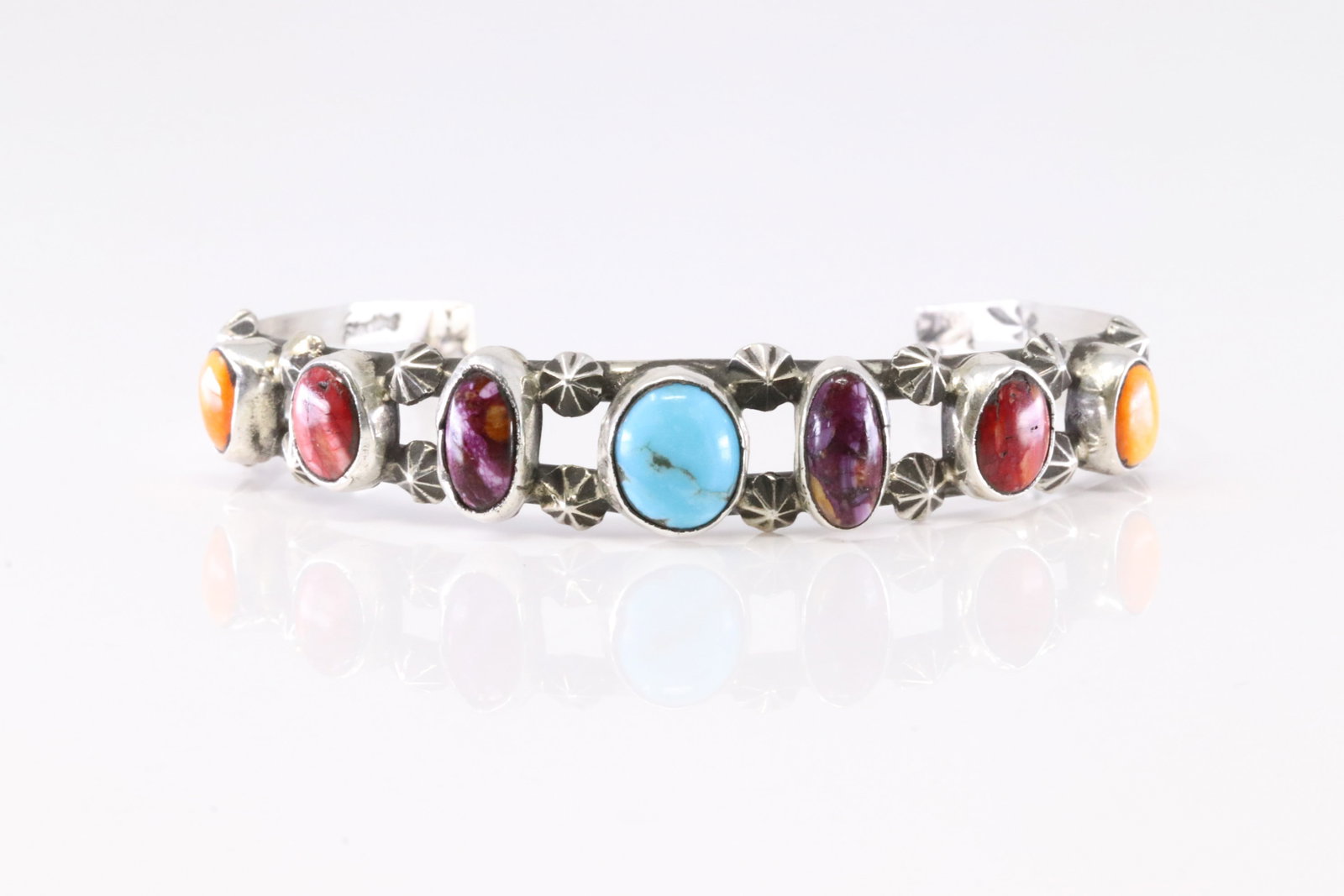 America Sterling Silver Multi-Color Stone Bracelet Cuff. (1 of 4)