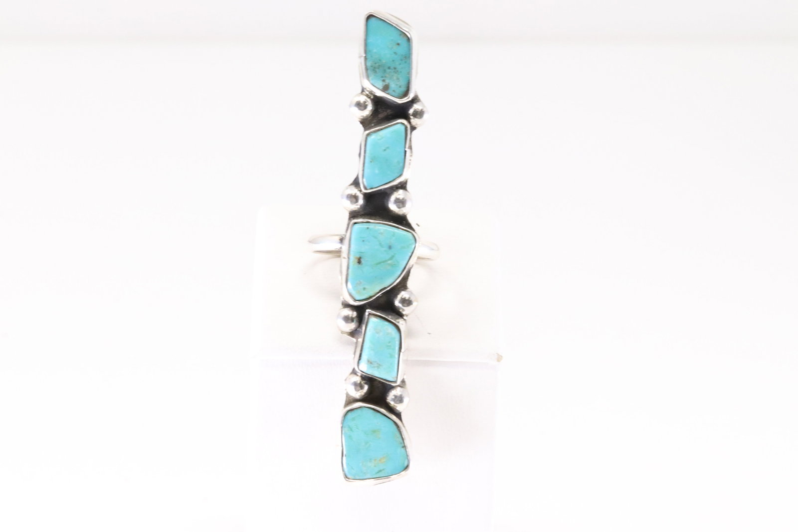Native America Zuni Sterling Silver Kingman Turquoise Ring 5 Stone By Jude Candelaria. (1 of 4)