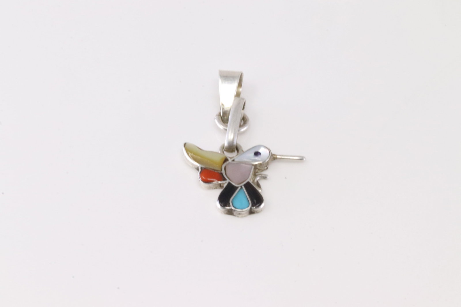 America Sterling Silver Multi-Color Stone Hummingbird Pendant.: This is a America Sterling Silver Multi-Color Stone Hummingbird Pendant.