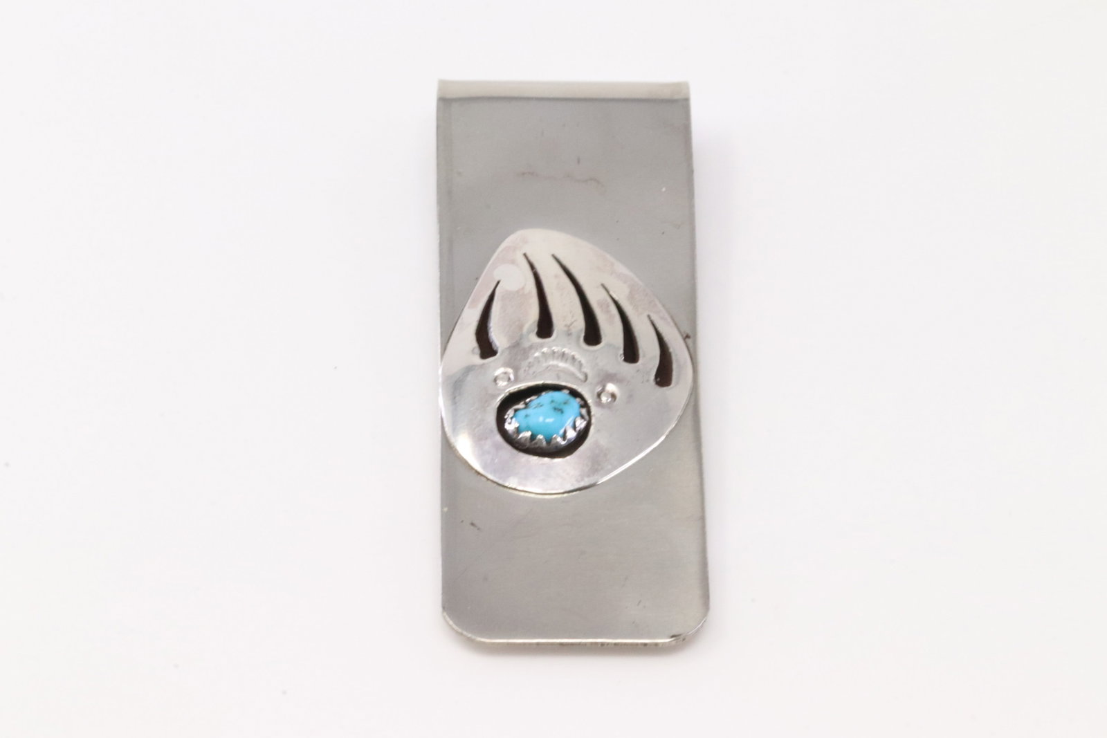 America Sterling Turquoise Bear Paw Money Clip.: This is a America Sterling Turquoise Bear Paw Money Clip.