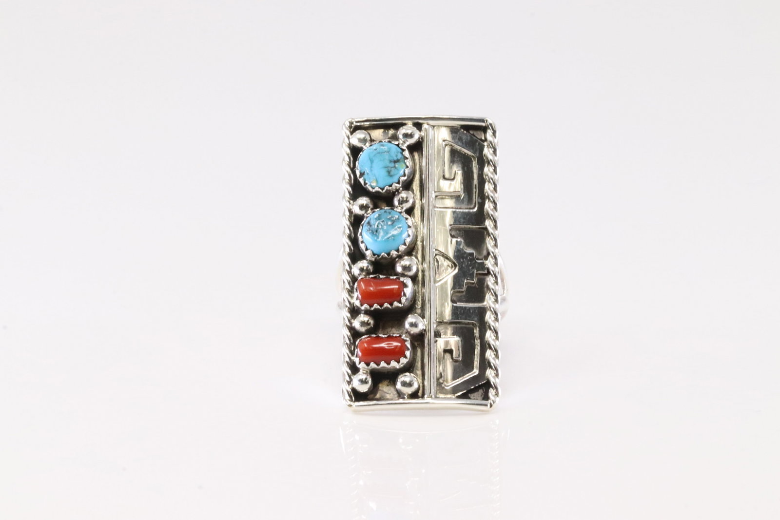 Native America Navajo Sterling Silver Coral & Turquoise Ring By R.S. (1 of 4)
