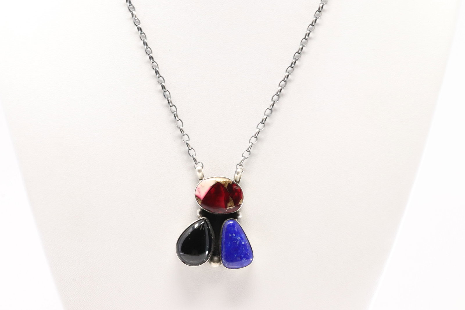 Native America Navajo Sterling Silver Multi-Color Stone Necklace By Donovan Skeet. (1 of 4)