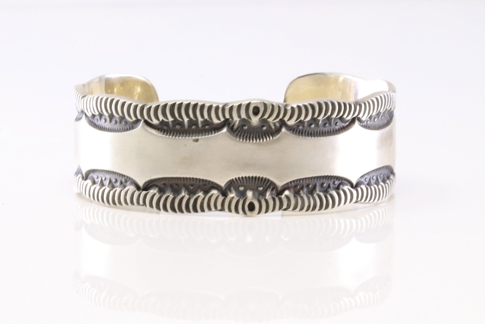 Native America Navajo Sterling Silver Solid Stamped Bracelet Cuff By Roland Dixon. (1 of 4)