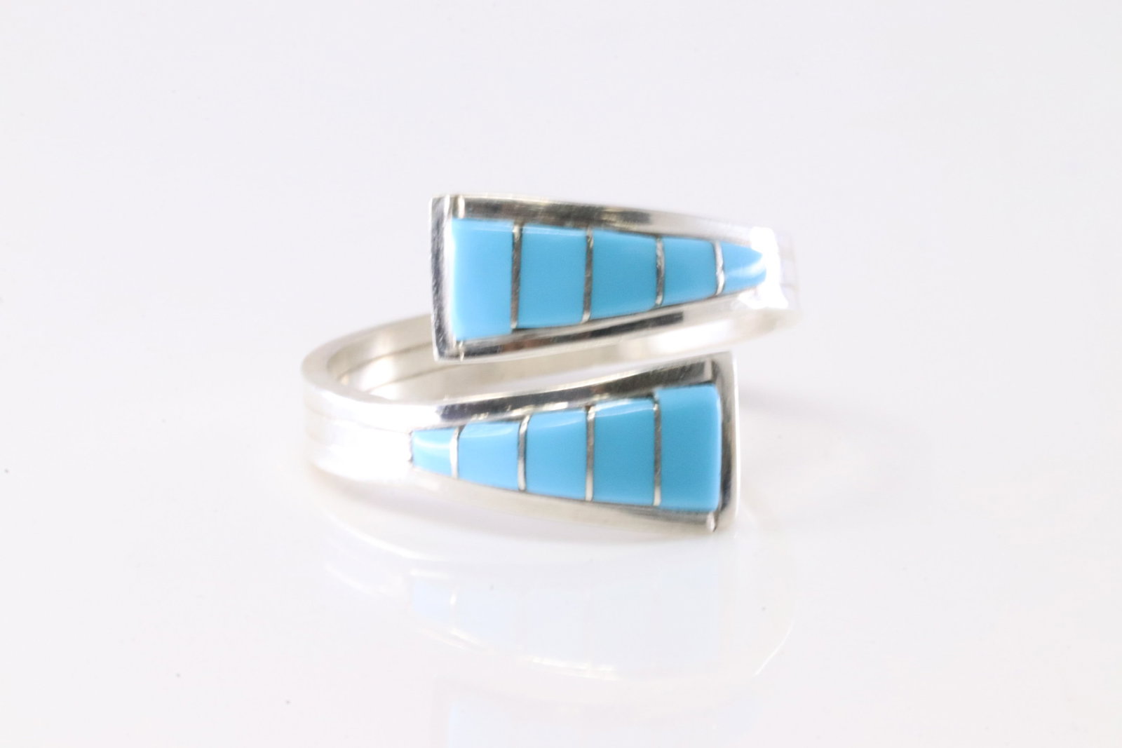 Native America Navajo Sterling Silver Turquoise Inlay Ring By MJS.: This is a Native America Navajo Sterling Silver Turquoise Inlay Ring By MJS. Stamp MJS. Ring Size: 10.50.
