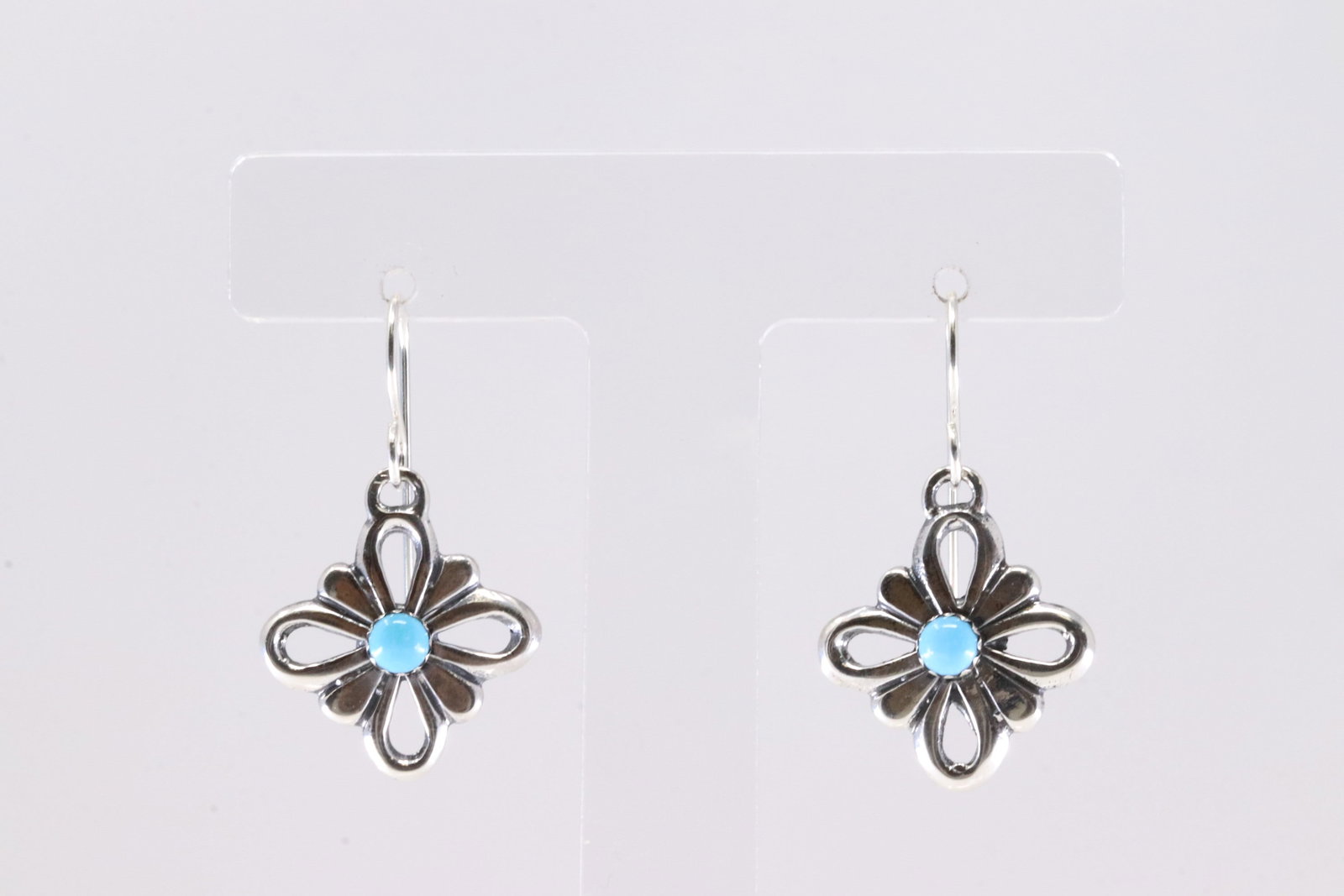 Native America Navajo Sterling Silver Turquoise Flower Dangling Earring's By C.: This is a Native America Navajo Sterling Silver Turquoise Flower Dangling Earring's By C.?Stamp C.