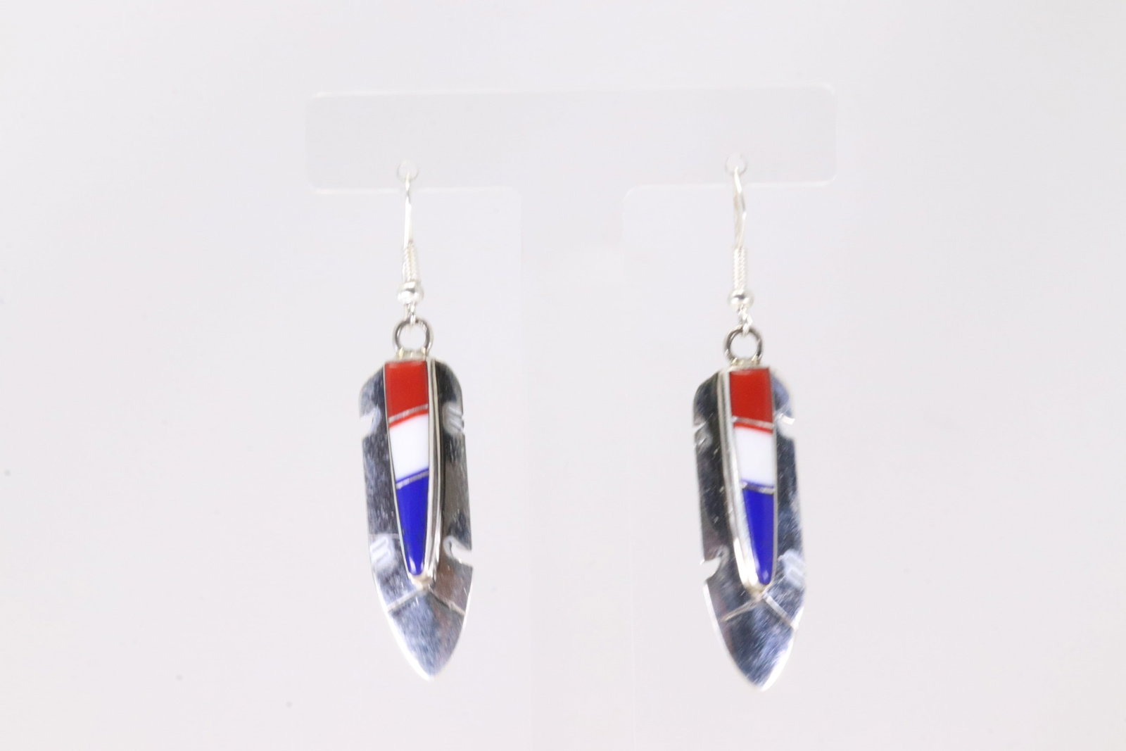 Native America Navajo Sterling Silver Multi-Color Inlay Dangling Earring's By Z.: This is a Native America Navajo Sterling Silver Multi-Color Inlay Dangling Earring's By Z. Stamp Z.