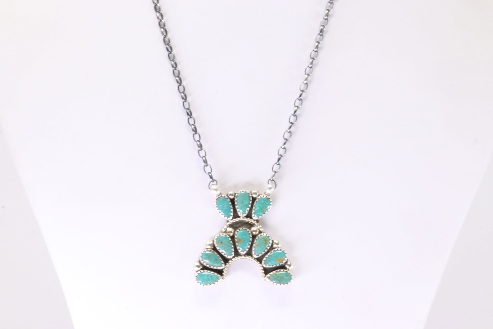 Native America Navajo Sterling Silver Kingman Turquoise Necklace By Rodney Notah. (1 of 4)