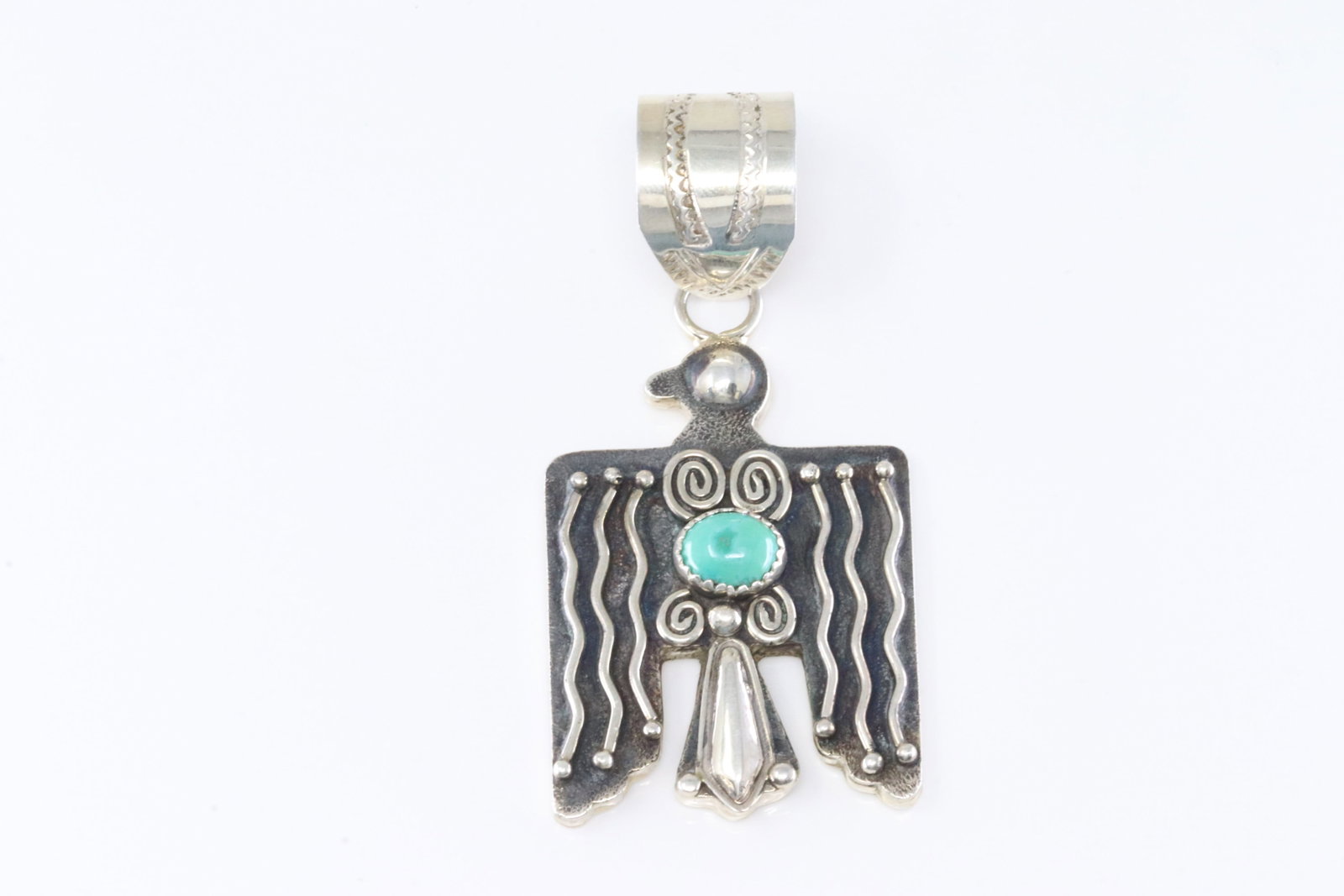 Native America Navajo Sterling Silver Turquoise Thunderbird Pendant By A.L. (1 of 3)