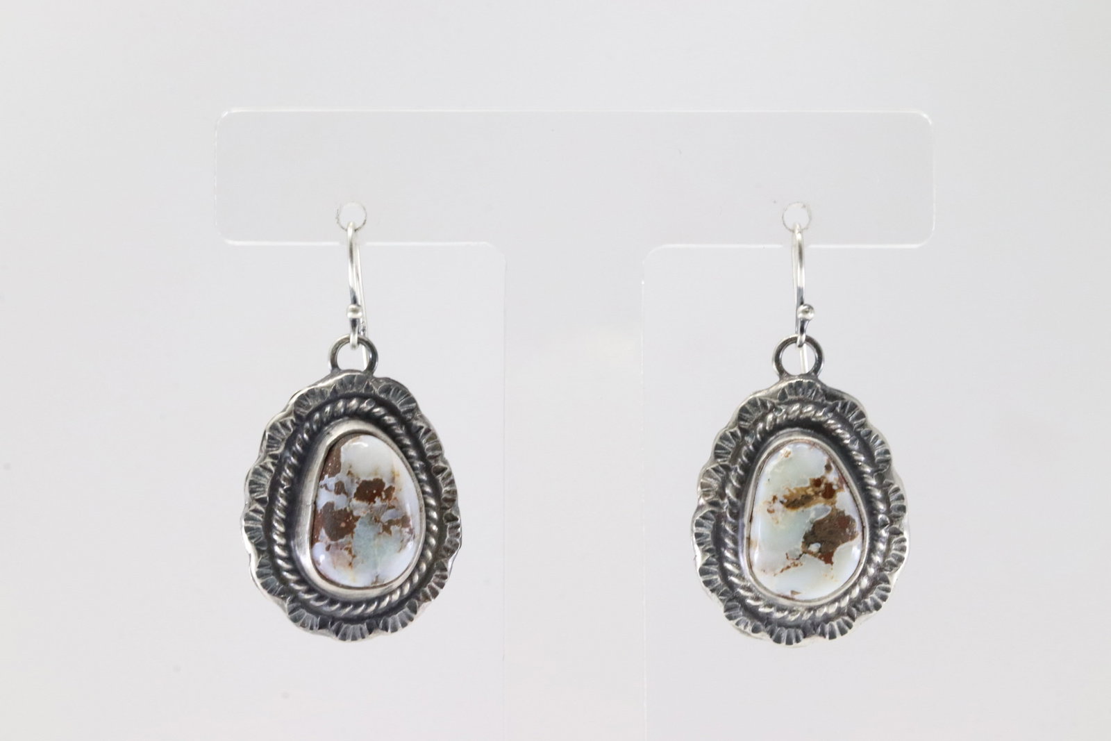 Native America Navajo Sterling Silver Dry Creek Turquoise Squash Blossom Necklace & Earring's By - 3