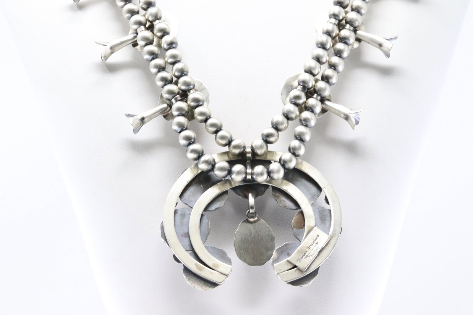 Native America Navajo Sterling Silver Dry Creek Turquoise Squash Blossom Necklace & Earring's By - 8