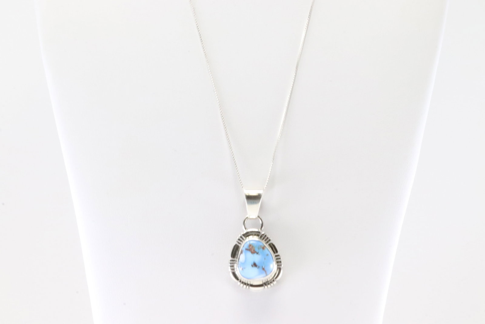 Native America Navajo Sterling Silver Golden Hill Turquoise Pendant By N.J. With A 925 Necklace.: This is a Native America Navajo Sterling Silver Golden Hill Turquoise Pendant By N.J. With A 925 Necklace. Necklace length: 18.00"
