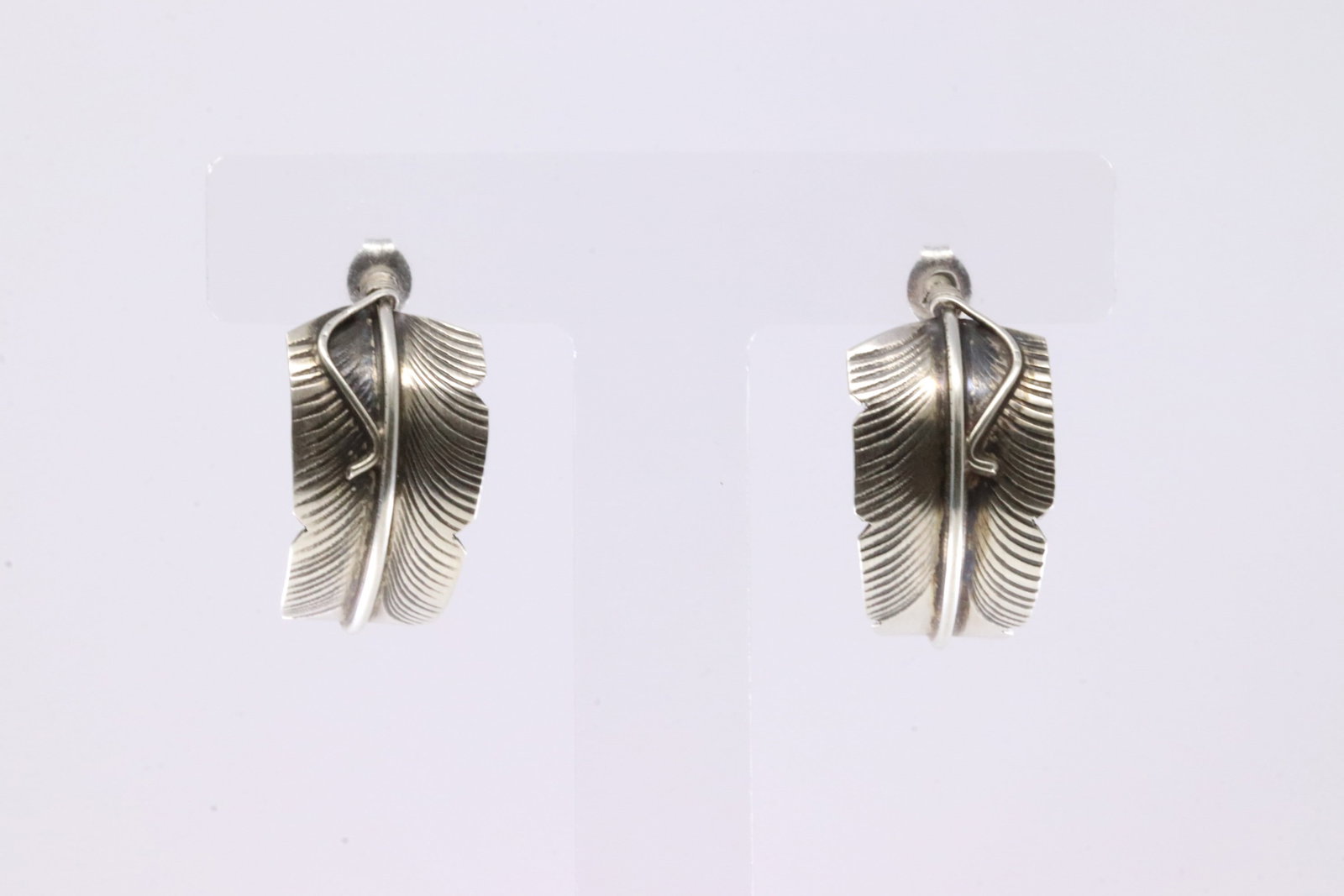 Native America Navajo Sterling Silver Solid Feather Post Hoop Earring's By Chris Charley.: This is a Native America Navajo Sterling Silver Solid Feather Post Hoop Earring's By Chris Charley. Stamp CC.