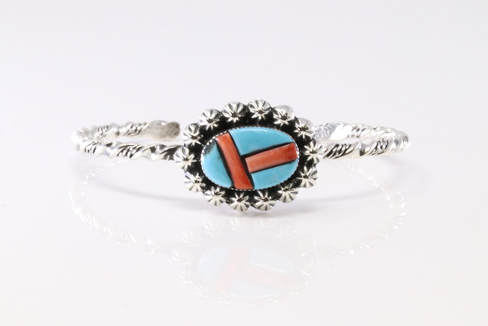 Native America Navajo Sterling Silver Coral & Turquoise Bracelet Cuff By Sadie Jim.: This is a Native America Navajo Sterling Silver Coral & Turquoise Bracelet Cuff By Sadie Jim. Stamp By R.B Company.