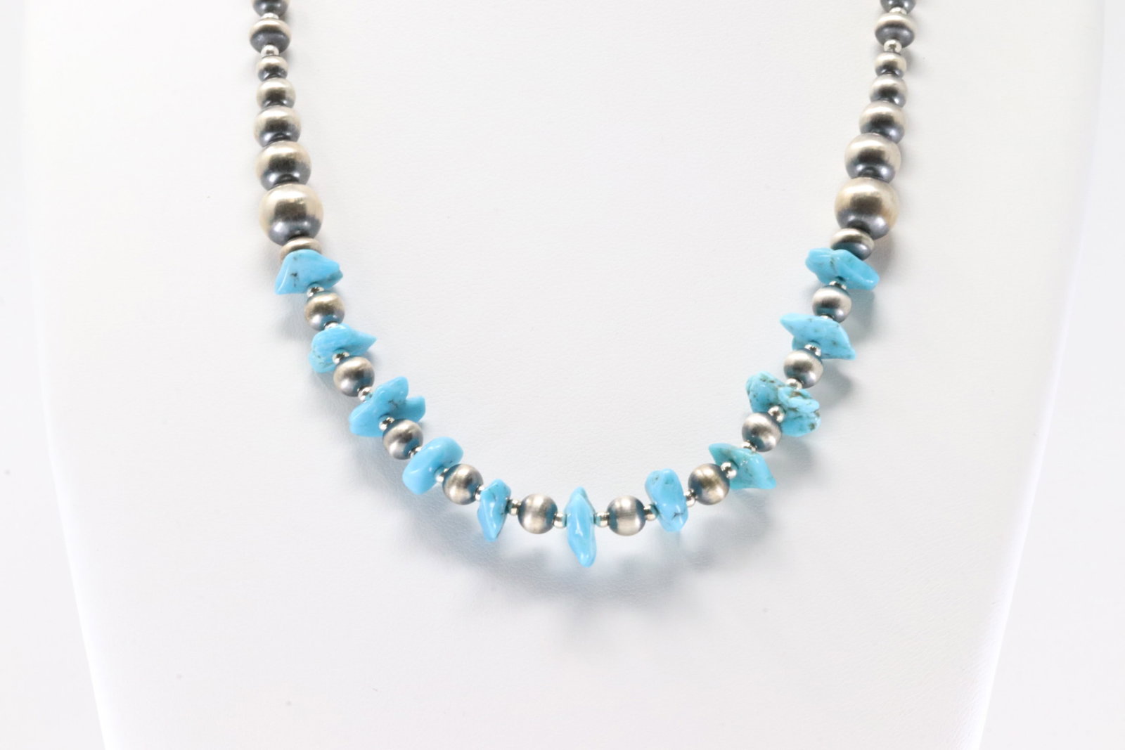 America Sterling Silver Turquoise Pearl Beaded Necklace. (1 of 3)