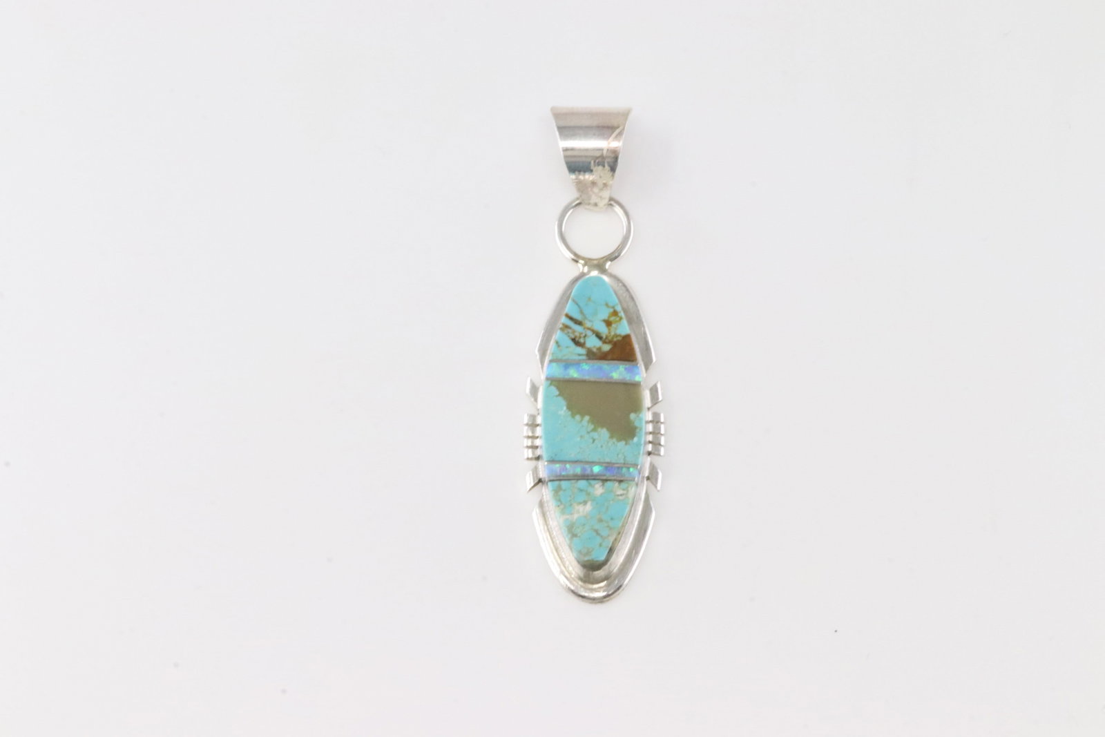 Native American Navajo Sterling Silver Number 8 Turquoise Inlay Pendant By Brandon Etcitty.: This is a Native American Navajo Sterling Silver Number 8 Turquoise Inlay Pendant By Brandon Etcitty.