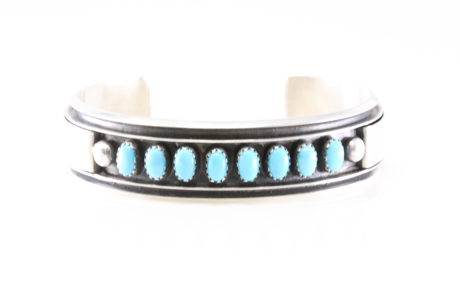 Native America Navajo Sterling Silver Turquoise Bracelet Cuff By MJ.: This is a Native America Navajo Sterling Silver Turquoise Bracelet Cuff By MJ. Stamp MJ.