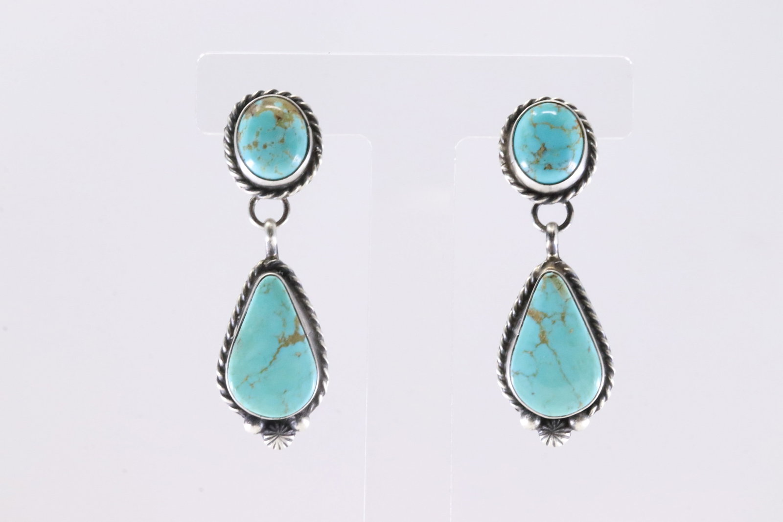 Native America Navajo Sterling Silver Turquoise Post Dangling Earring's By Chassity Belone. (1 of 4)
