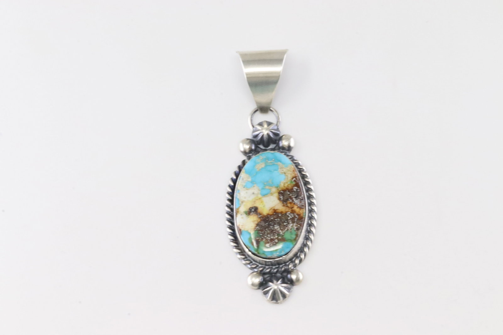 Native America Navajo Sterling Silver Sonora Gold Turquoise Pendant By M.B.: This is a Native America Navajo Sterling Silver Sonora Gold Turquoise Pendant By M.B.