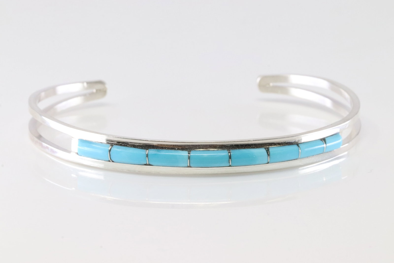 Native America Navajo Sterling Silver Turquoise Inlay Ring By MJS.: This is a Native America Navajo Sterling Silver Turquoise Inlay Ring By MJS. Stamp MJS. Ring Size: 10.00.