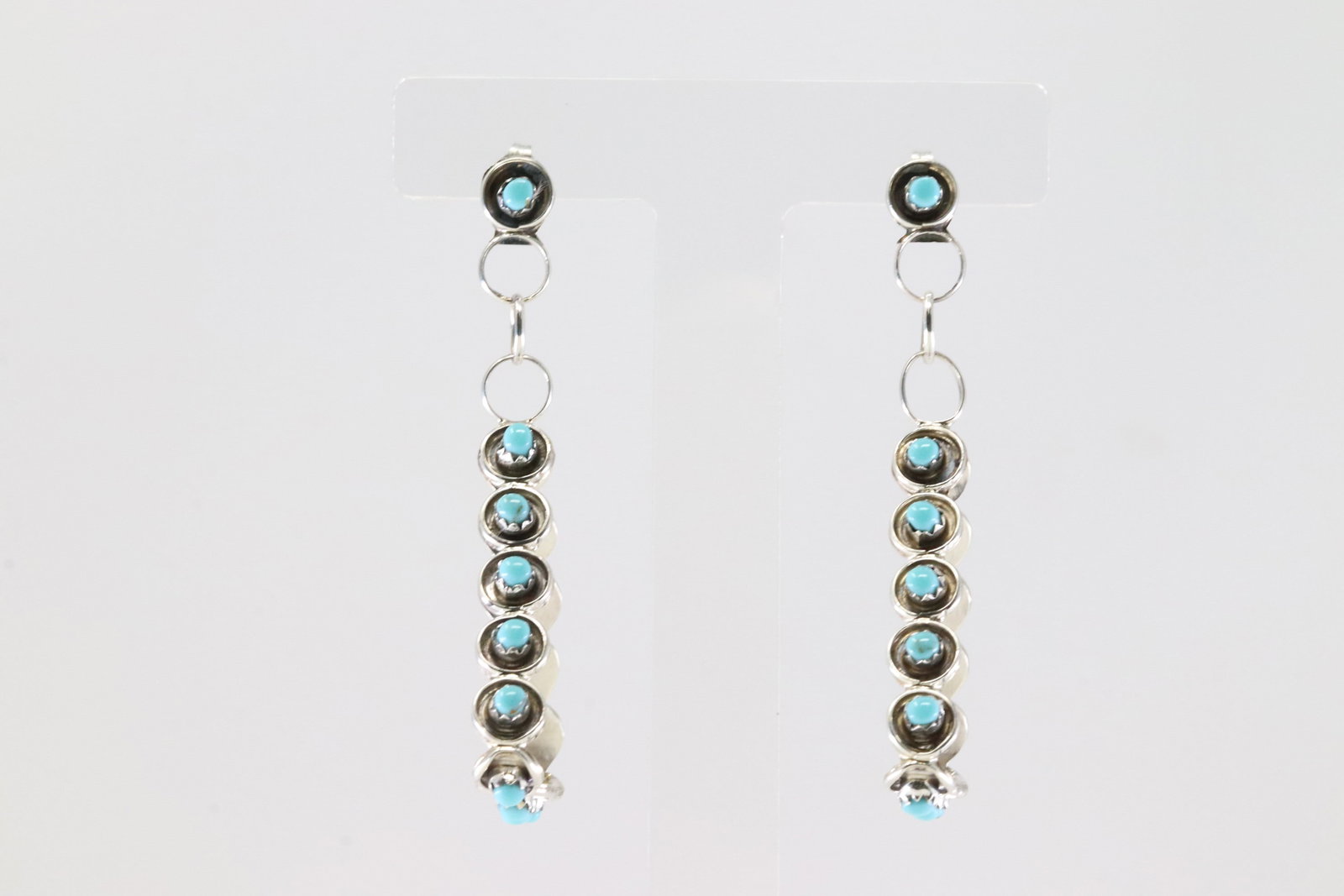 Native America Zuni Sterling Silver Multi-Color Stone Inlay Post / Dangling Earring's By Boone.: This is a Native America Zuni Sterling Silver Multi-Color Stone Inlay Post / Dangling Earring's By Boone.
