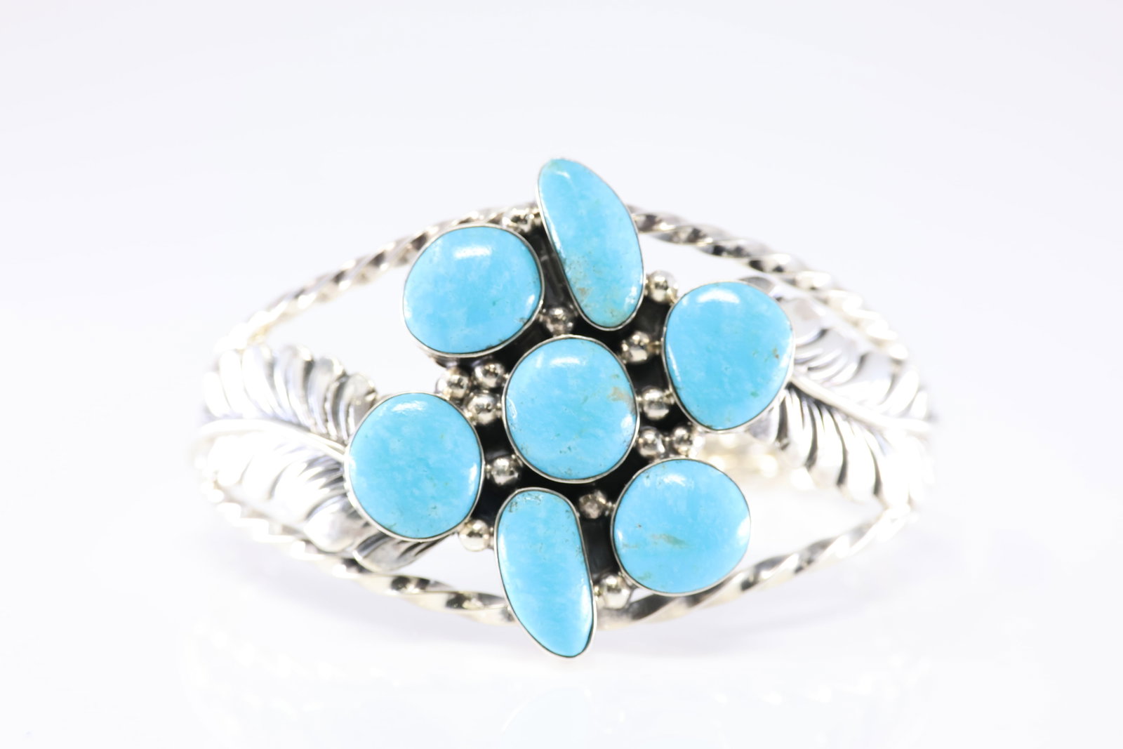 Native America Navajo Sterling Silver Turquoise Floral Bracelet Cuff By P.A Smith. (1 of 4)