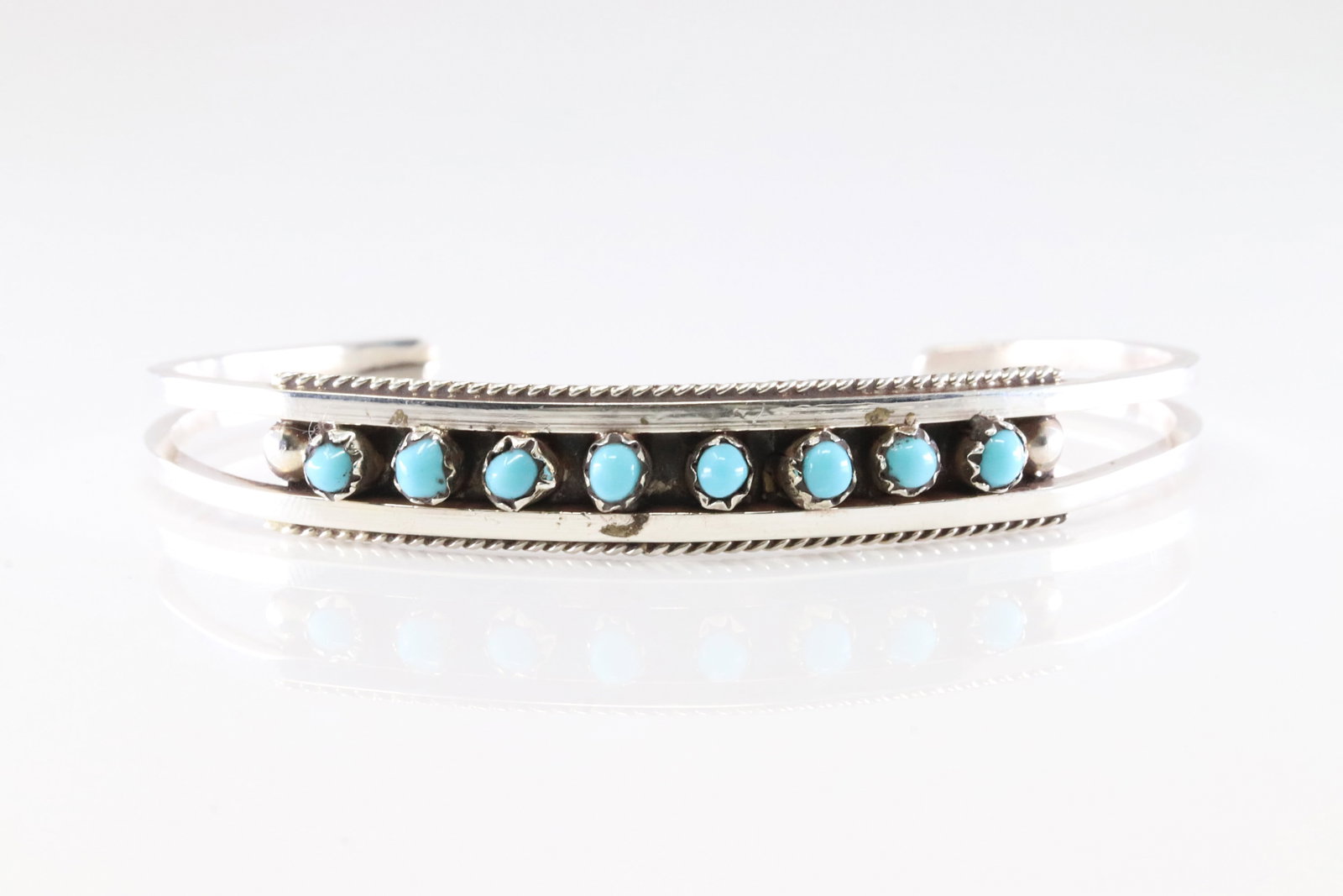 Native America Zuni Sterling Silver Turquoise Bracelet Cuff By S.L.: This is a Native America Zuni Sterling Silver Turquoise Bracelet Cuff By S.L.