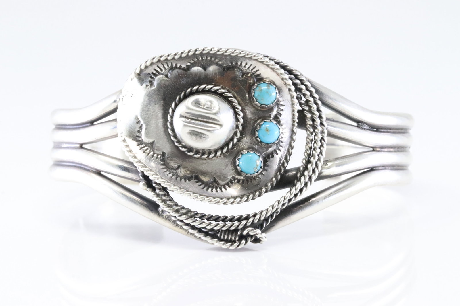 Native America Navajo Sterling Silver Turquoise Cowboy Hat Bracelet Cuff By Bobby Platero. (1 of 4)