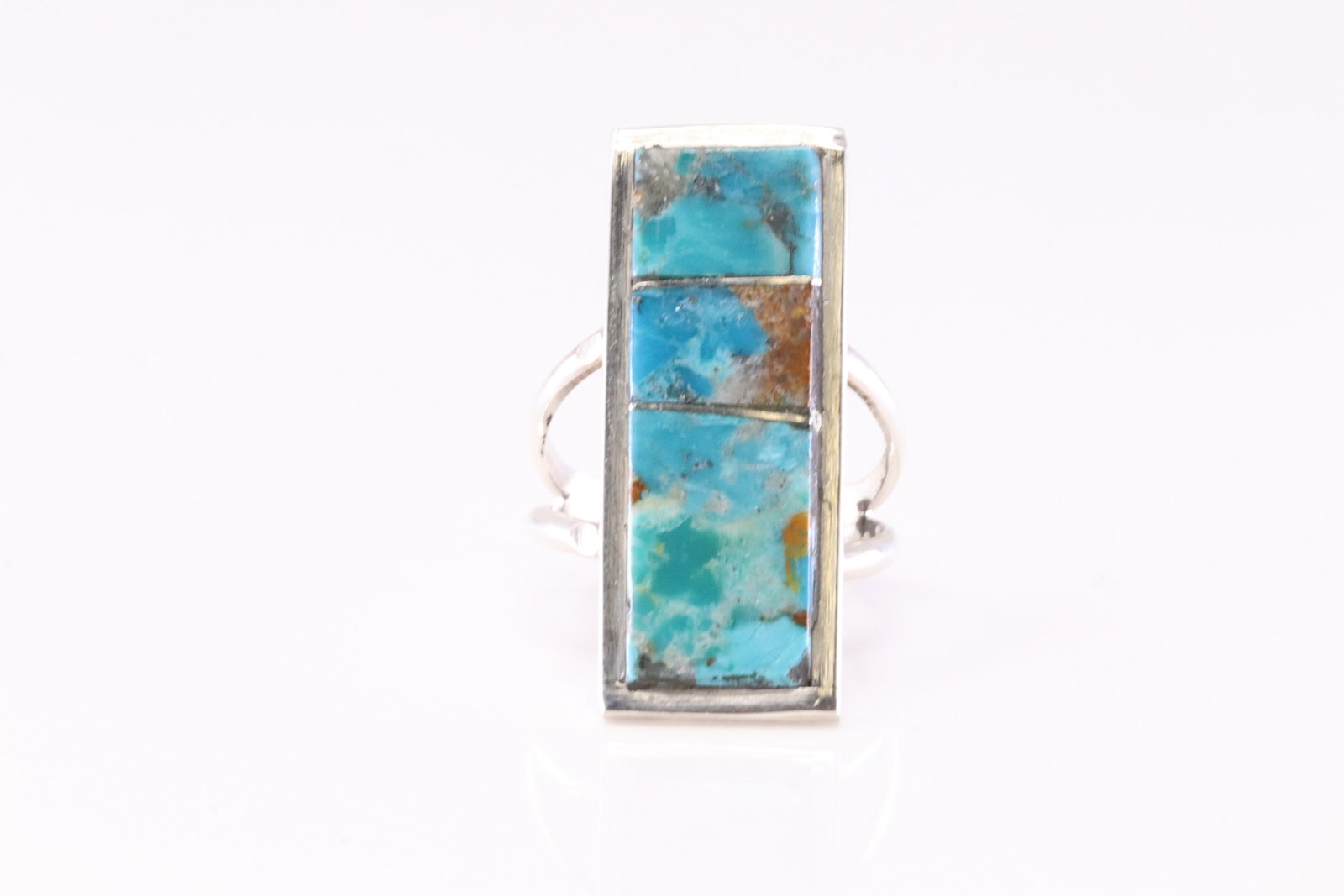 Native America Navajo Sterling Silver Turquoise Inlay Ring By S.F.: This is a Native America Navajo Sterling Silver Turquoise Inlay Ring By S.F. Ring size: 7.50.
