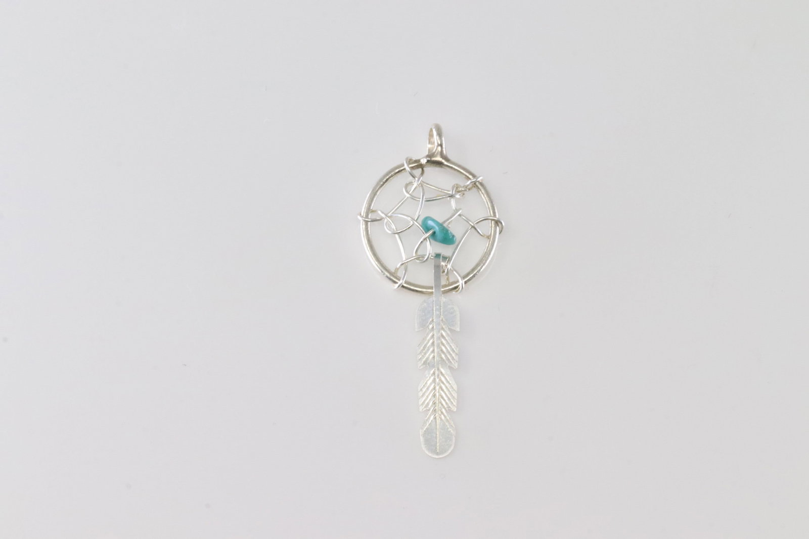 America Navajo Sterling Silver Turquoise Dream Catch Pendant.: This is a America Navajo Sterling Silver Turquoise Dream Catch Pendant.