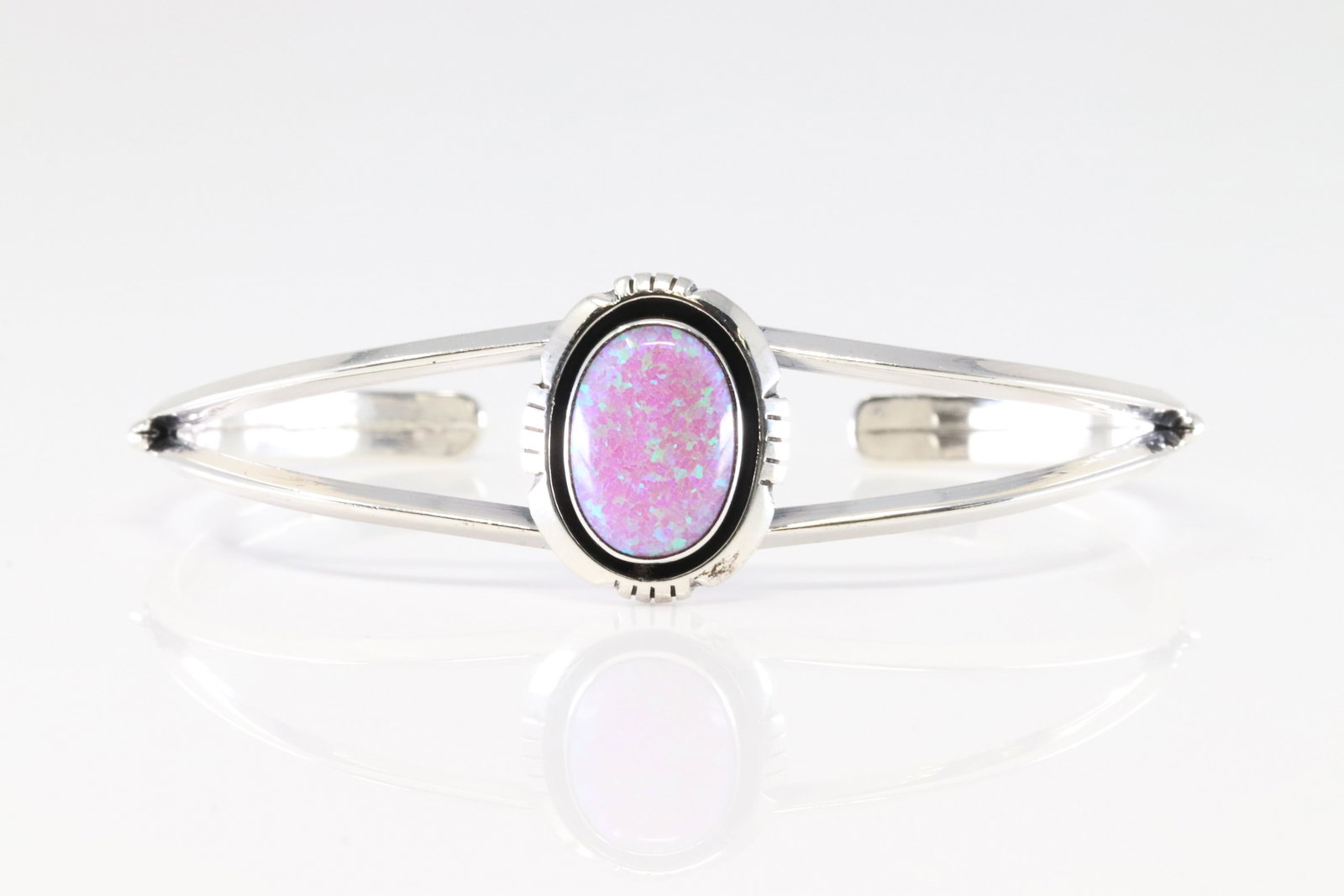 Native America Navajo Sterling Silver Pink Opal Bracelet Cuff By Amos Begay. (1 of 4)