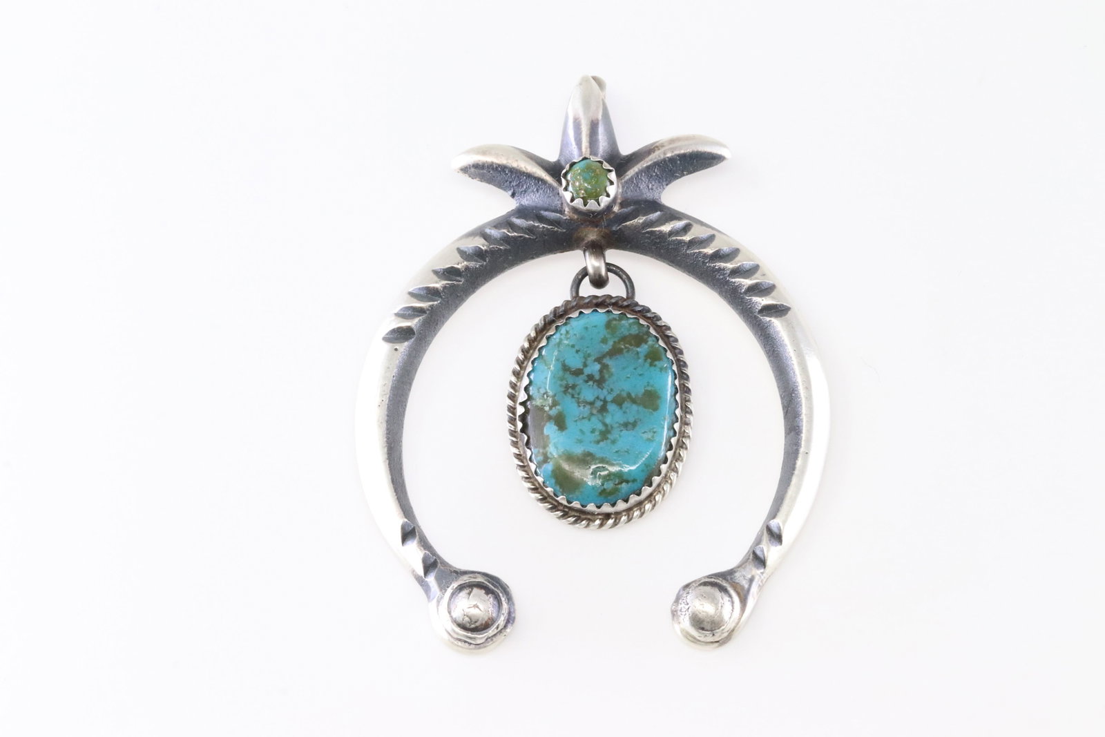 Native America Navajo Sterling Silver Turquoise Naja Pendant By Martha Cayatine.: This is a Native America Navajo Sterling Silver Turquoise Naja Pendant By Martha Cayatine.