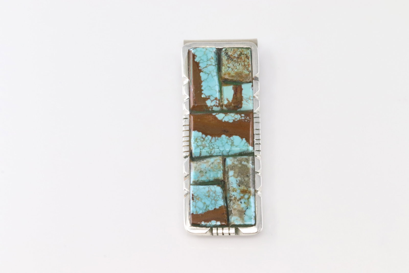 Native America Navajo Sterling Silver Turquoise Money Cliip By Brandon Etcitty.: This is a Native America Navajo Sterling Silver Turquoise Money Cliip By Brandon Etcitty.