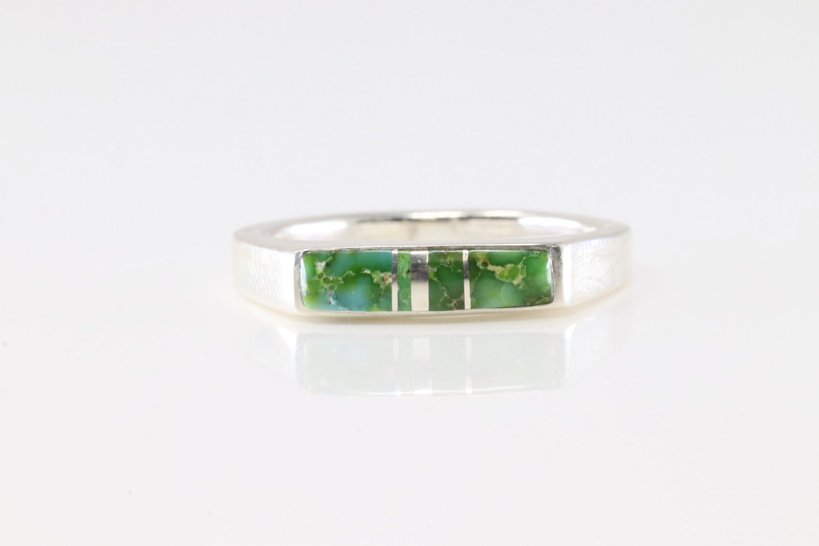 Native American Navajo Sterling Silver Sonora Gold Turquoise Inlay Ring By AT.: This is a Native America Navajo Sterling Silver Sonora Gold Turquoise Inlay Ring By AT. Stamp AT. Ring Size: 9.00.